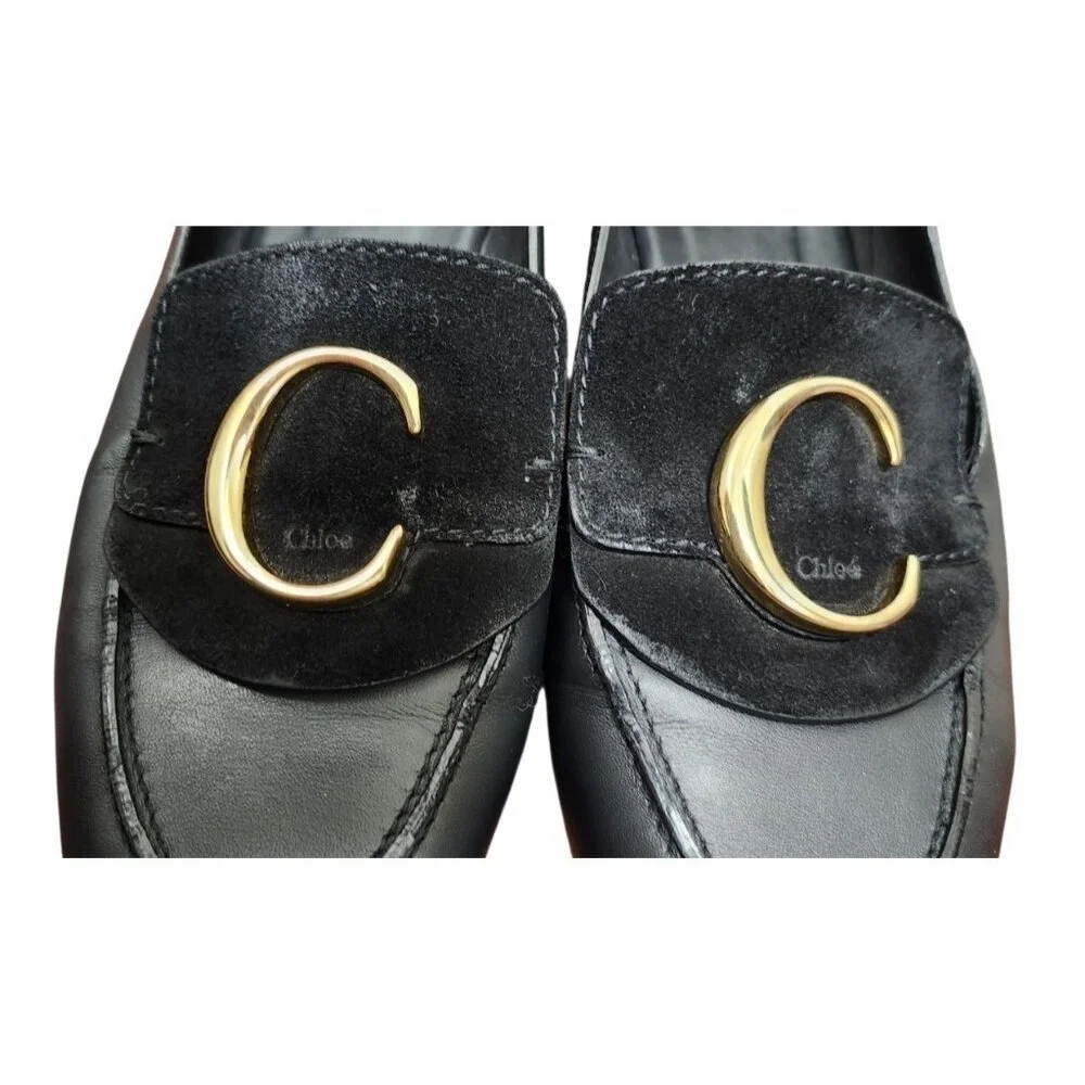 Chloe C Logo Convertible Suede Mule Nubuck Leather Loafers Size EU 42/US 11.5